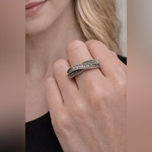 Judith Jack Sterling Silver and Marcasite and Crystal Ring